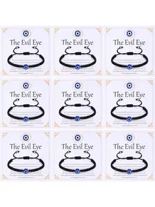 9-Piece Evil Eye Bracelet, Unisex, Handwoven Lucky Bracelet, Adjustable Protective Bracelet
