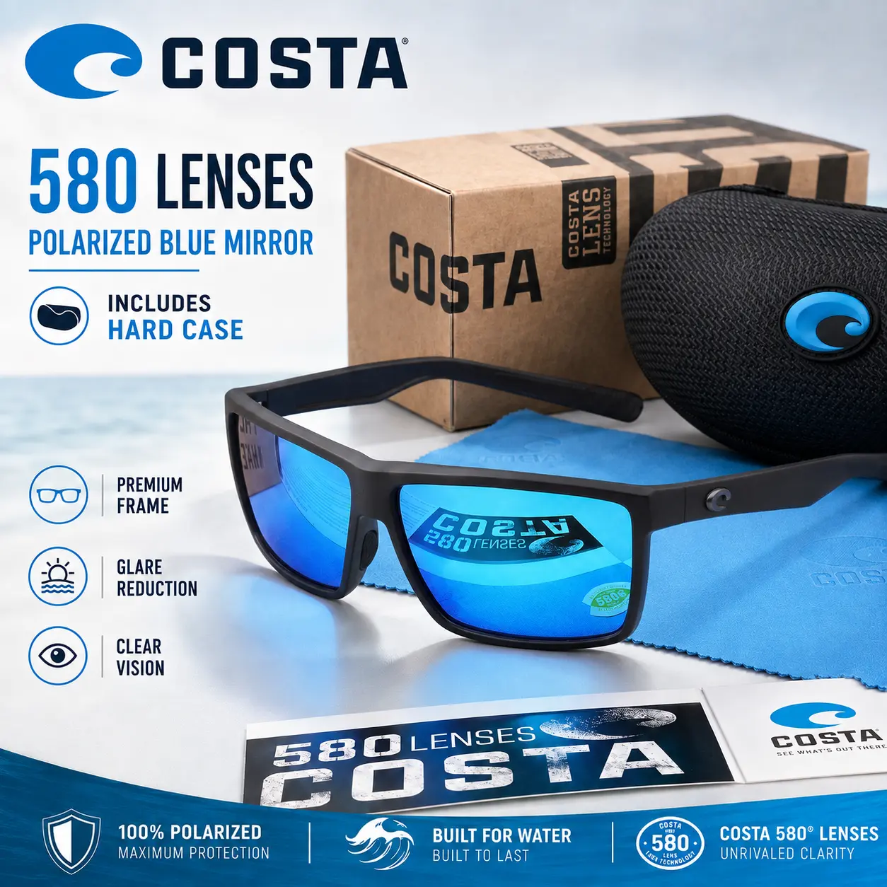[New Arrival] Costa Del Mar Rinconcito Polarized Sunglasses, Blue Mirror 100% UV Protection for Fishing, Boating & Coastal Travel