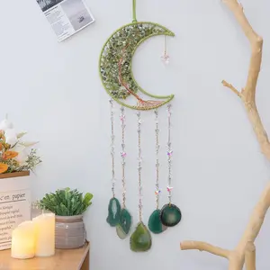 Life Tree Moon Design Dream Catcher, Artificial Crystal Sun Catcher Agate Wall Hanging, Hanging Decor, Aesthetic Room CecorationIdeal ,Gift for New Year Christmas