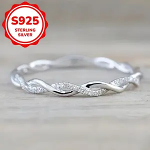 925 Sterling Silver Ring Trendy Intertwine Design Paved Shining zirconia High Quality Jewelry For Female Match Daily Outfits 3g/0.11oz