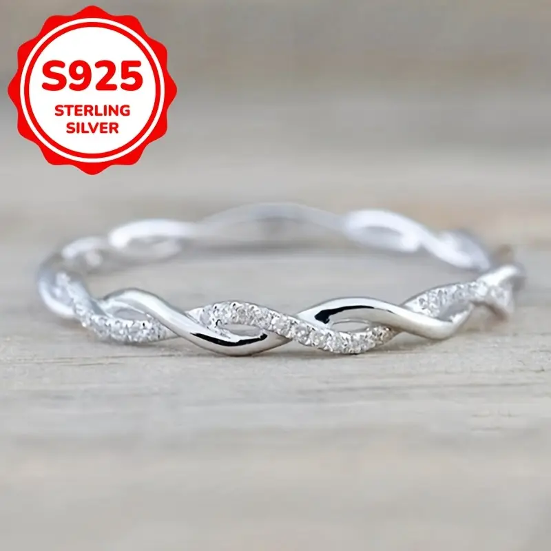 925 Sterling Silver Ring Trendy Intertwine Design Paved Shining zirconia High Quality Jewelry For Female Match Daily Outfits 3g/0.11oz