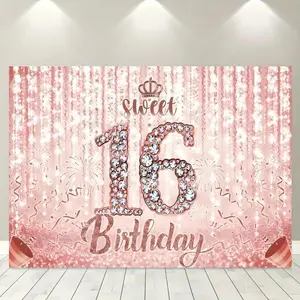 16th Birthday Background Banner, Rhinestone Decor Birthday Party Backdrop, Birthday Party Decoration, Party Supplies, Home Decor, Ornaments, Party Decorations Banners, Happy Birthday Backdrop
