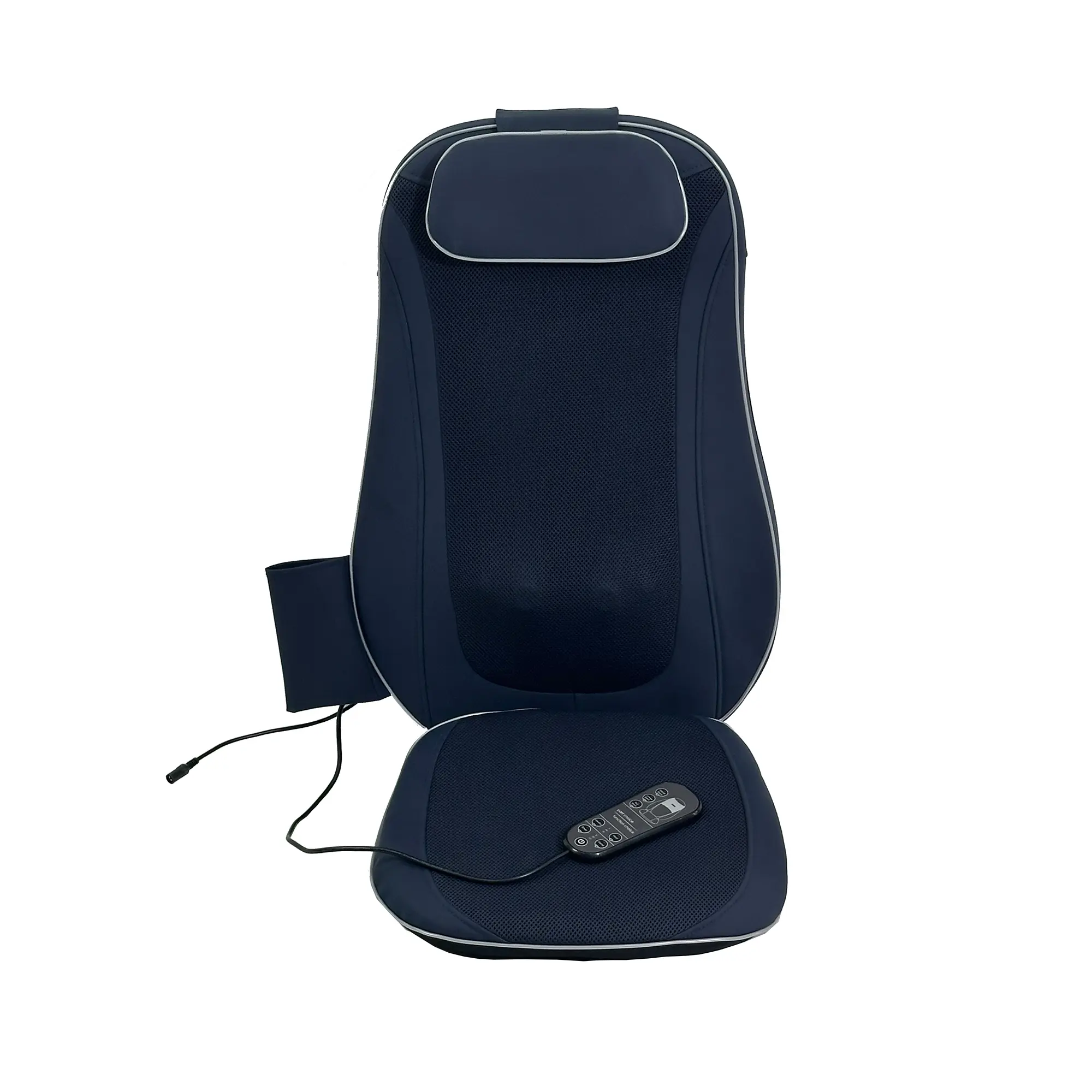 Shiatsu Kneading Back Massager with Heat, Dark Blue Plastic Cushion for Full Body Relief, Hip Vibration, Breathable Mesh, Fits Office Chair, Car, Home