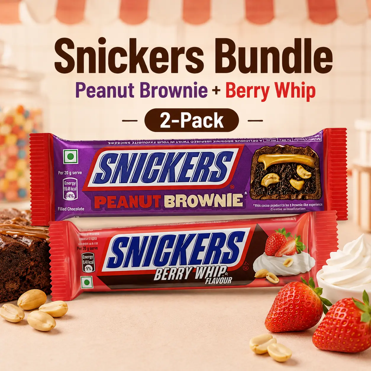 Limited Import Snickers 2 Pack Bundle - Berry Whip & Peanut Brownie