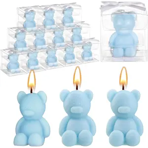 30 Pcs Baby Shower Favors Bear Candles Favors with Handmade Mini 30 Boxes Bear Shaped Candles Bulk for Baby Shower Boys Girls Wedding Gender Reveal Party Guest(Light Blue)