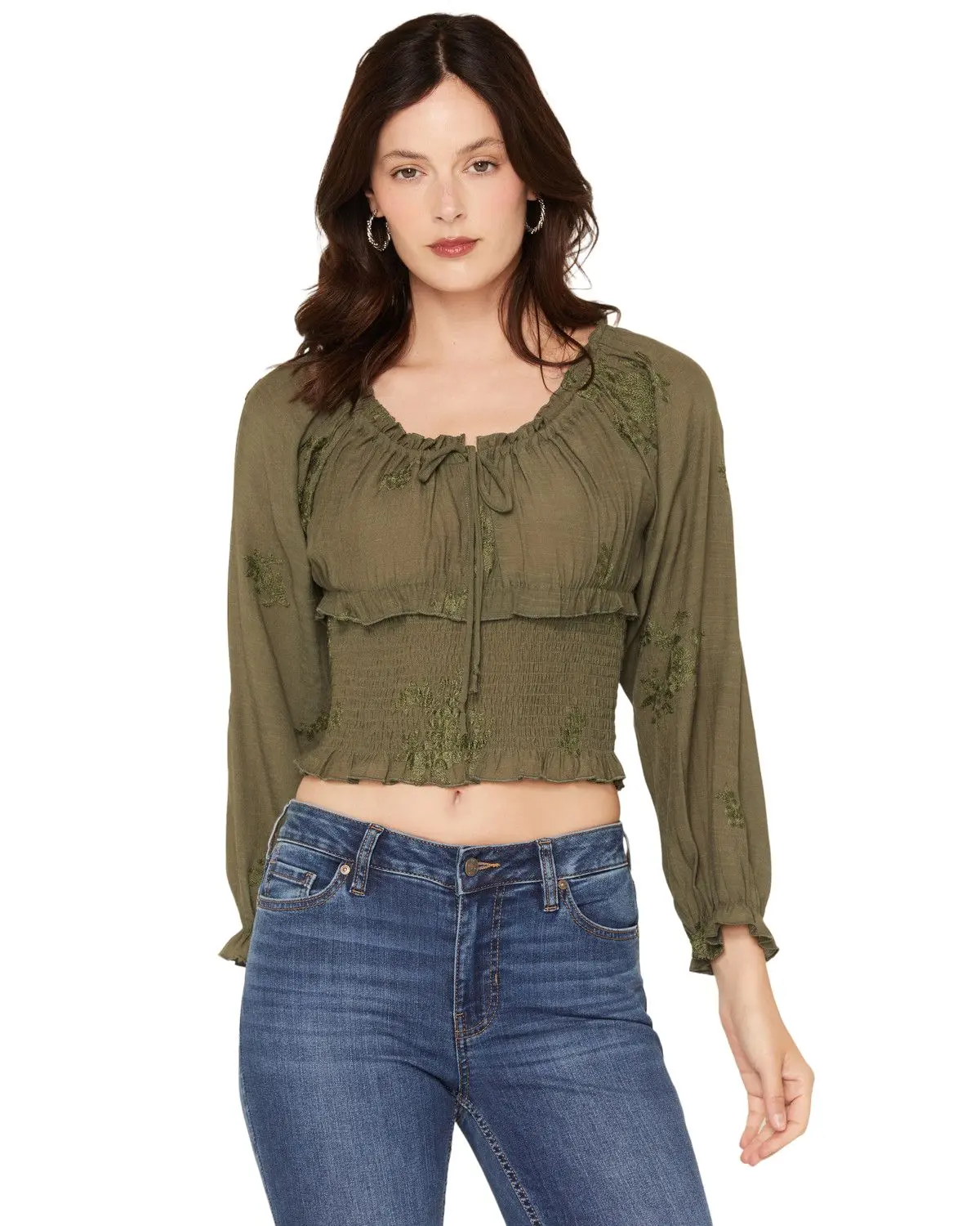 Wild Moss Women's Women'S Smocked Bottom Long Sleeve Top - Ima5619b-W1357b