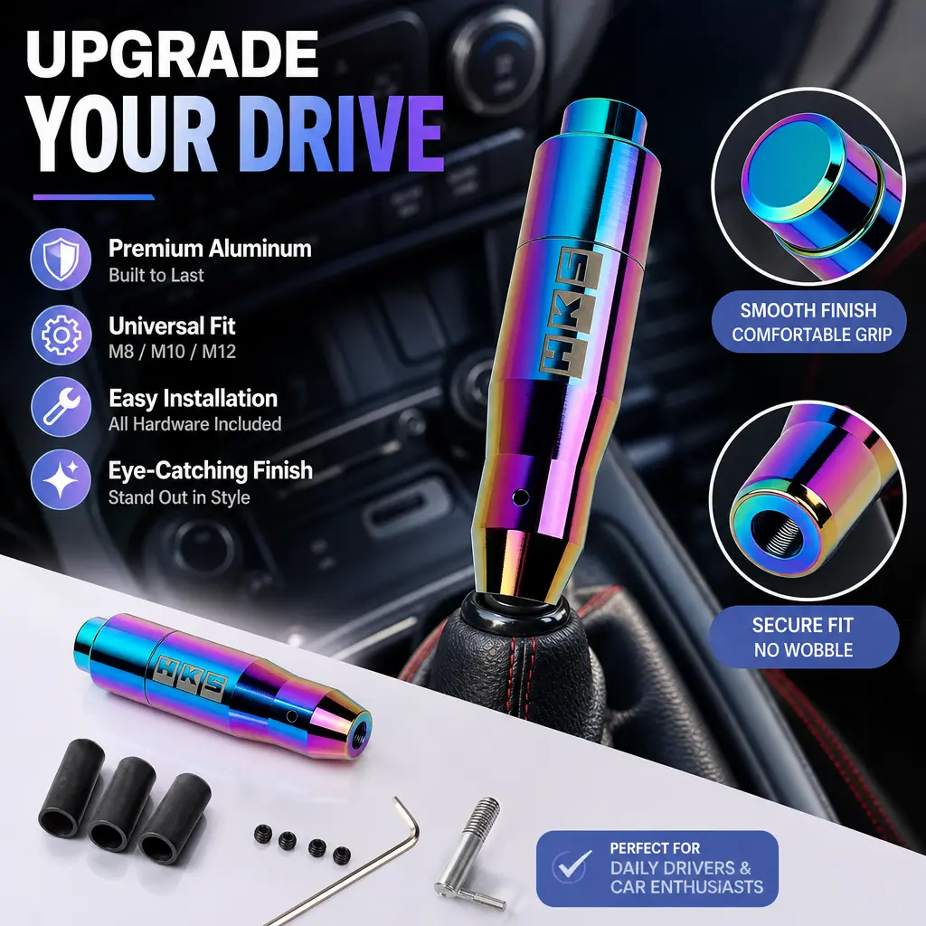 HME Premium Aluminum Shift Knob M8/M10/M12 Universal Fit Easy Installation Secure Fit No Wobble Eye-Catching Finish for Daily Drivers & Car Enthusiasts