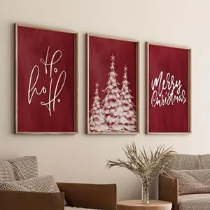 3-Piece Christmas Wall Art Painting Set with Wooden Frame, Festive Prints, Mdf Material, Country Origin China, Perfect Holiday Decorations