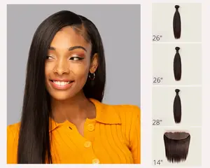 Brazilian Natural Straight Bundle Set - 14" Frontal + 26", 26", 28" Bundles