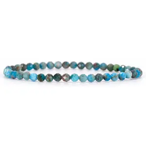 Angelstones Natural Blue Apatite Gemstone Stretch Bracelet, 4mm Faceted Round Beads, Crystal Healing for Women