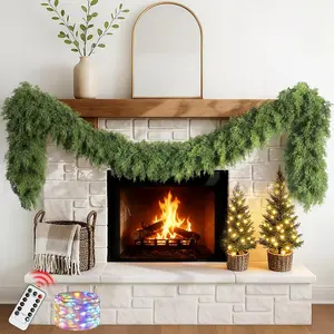 6 FT Christmas Cedar Garland with Lights for Mantle Real Touch Artificial Realistic Faux Pine Garlands for Decoration Outdoor Stairs Railing Fireplace Garland Door Decor