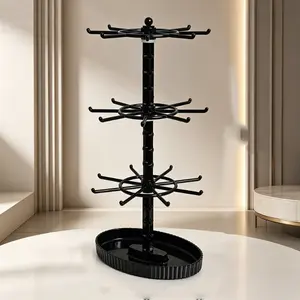 1pc Rotatable Black 2-Layer/3-Layer Hanging Jewelry Storage Display Stand, with Adjustable Bottom Distance, Suitable for Bracelets, Necklaces, Pendants, Large Capacity Accessory Organizer Desktop Counter Display Stand, Multi-functional Display Stand