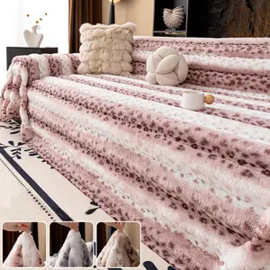 1pc Leopard Print Faux Fox Fur Thick Warm Sofa Blanket, Soft Luxurious Winter Plush Throw, Cozy Home Decor Essentials, Blankets For Sofa