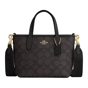 COACH City 15 Tote Bag for Women – Detachable Logo Strap, Faux Leather, Mini Style, Black