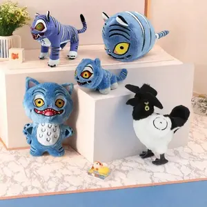 Cute Small Size Hunter Girl Squad Plush Toy, Soft Cuddly Gift, Adorable Derpy Tiger and Hat Crow Three-Eyed Bird, Soft Comfortable Blue Tiger Meaw, Stuffed Animal