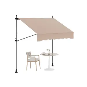 Manual Retractable Awning, 118 in x118 in Patio Awning Exterior Outdoor Sunshade Shelter, Angle & Height Adjustable Sunsetter Retractable Awning UV Protection for Any Window or Door, Beige
