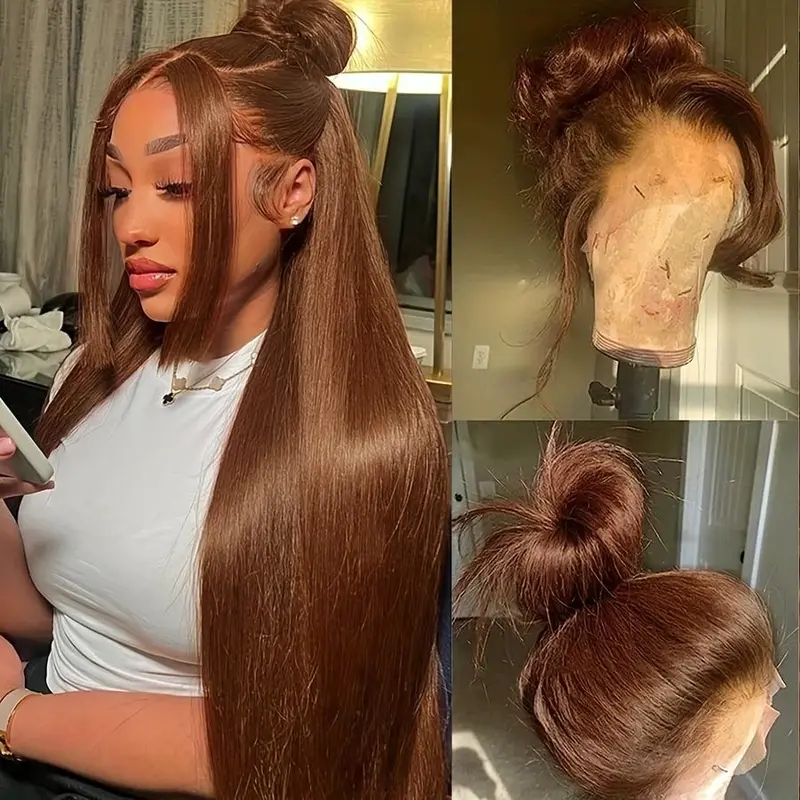 #4 Chocolate Ginger Brown 13X6 HD Lace Frontal Human Hair Wigs 180% Density Bone Straight 13X6 Lace Front Wig For Women Lace Front Wigs #SummerVibes