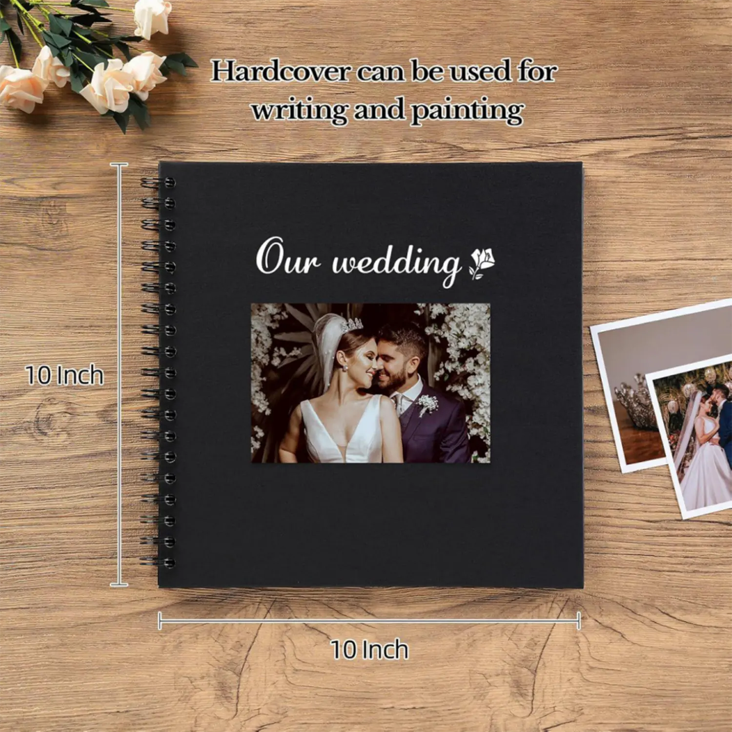 10 x 10 Inch DIY Scrapbook Album 40 Pages Hardcover Kraft Paper Scrap Book Photo Albums Memory Book for Wedding and Anniversary Family (Black, 10 Inch)