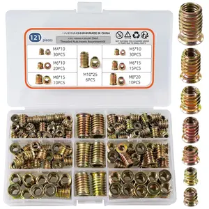 Threaded Inserts for , 121 count Zinc Plated Steel Thread Insert Nuts Assortment kit for Hardwoods, Hex Socket Flanged Threaded  Inserts M4 M5 M6 M8 M10 Screw Inserts for Wooden Furniture