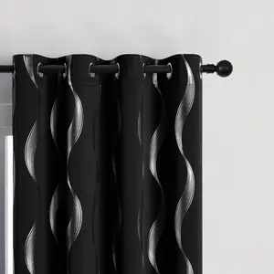 2PCS Wave Print Blackout Curtains, Suitable For Bedroom Living Room With Silvery Hot Stamping Wave Pattern Room, Used For Dark Heat-insulating Hole-protecting Curtains, Curtains