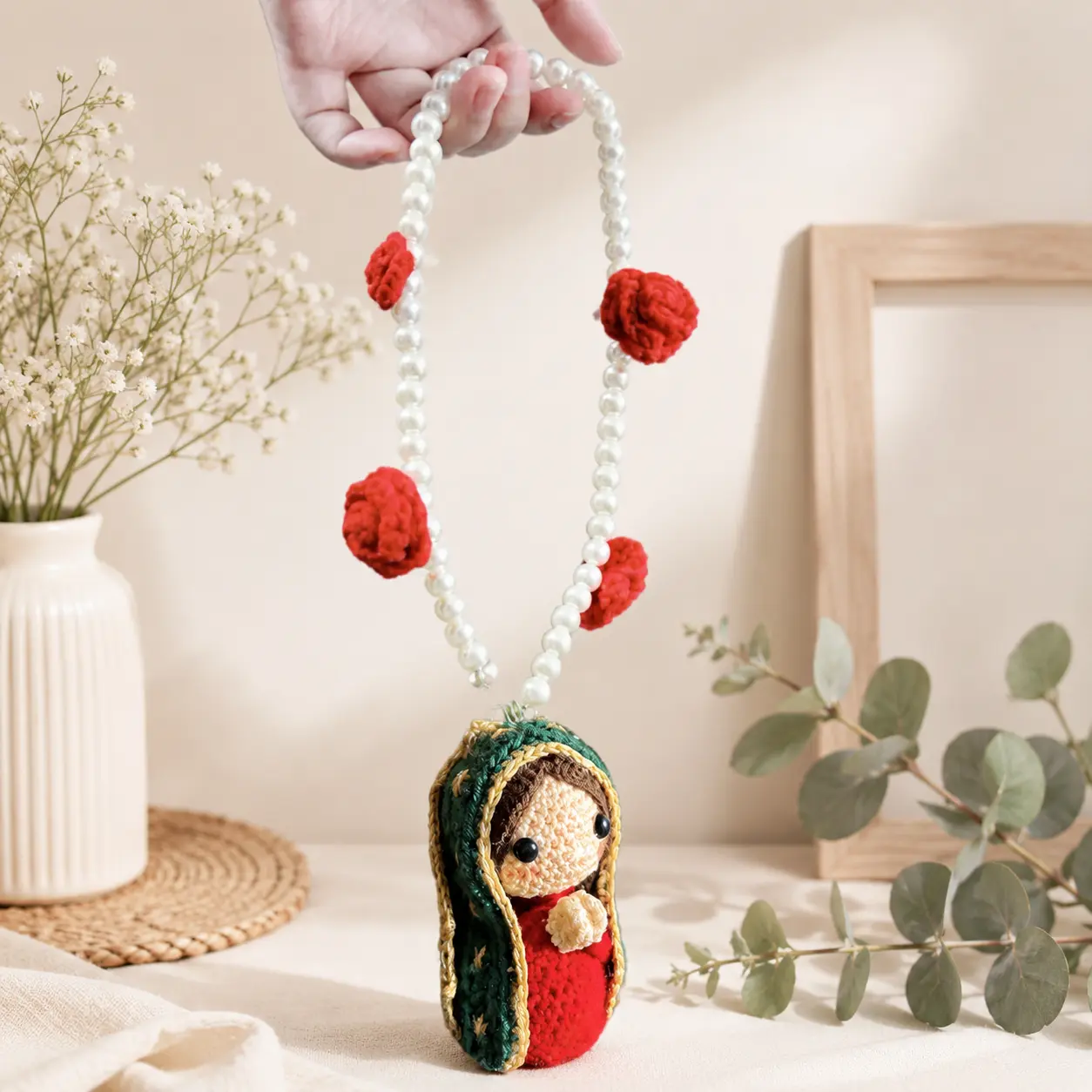 Handmade Guadalupe Virgin Rosary Car Mirror Decoration, Car Hanging Decoration, Perfect Gift Idea, Unique Handcrafted Design, Ideal for Auto Accessories
