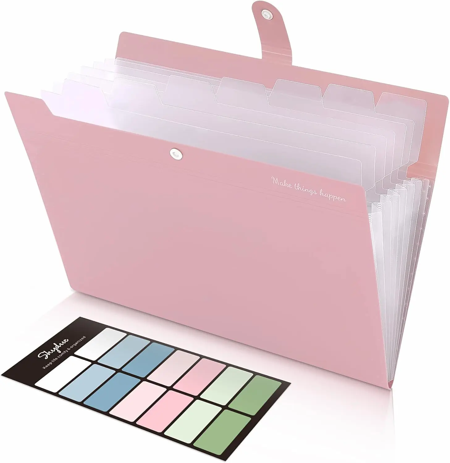 SKYDUE 8-Pocket Polypropylene Expanding Badge Sticker Accordion Folder - Color-Coded Sections, Built-In Tabs, Tear & Deformation-Resistant, Easy Access Letter-Size Office/School Supplies Organizer, Portable Slim, Backpack-Compatible, Secure Bill Holder