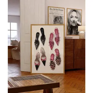 [Sale up to 50%] [Free Ship] Vintage Retro High Heels Poster, Vogue Pink Wall Art, Fashion Photography Prints, Girly Preppy Dorm Room Art Decor