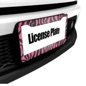 License Plate Frame red & black zebra color universal fits