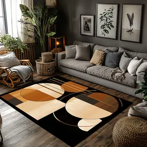 Black Beige Burnt Orange Abstract Geometric Crystal Velvet Area Rug Non‑Slip Modern Living Room Rug#AbstractGeometricRug #ModernHomeDecor #BlackBeigeBurntOrangeRug #ContemporaryPatternCarpet #CrystalVelvetRug