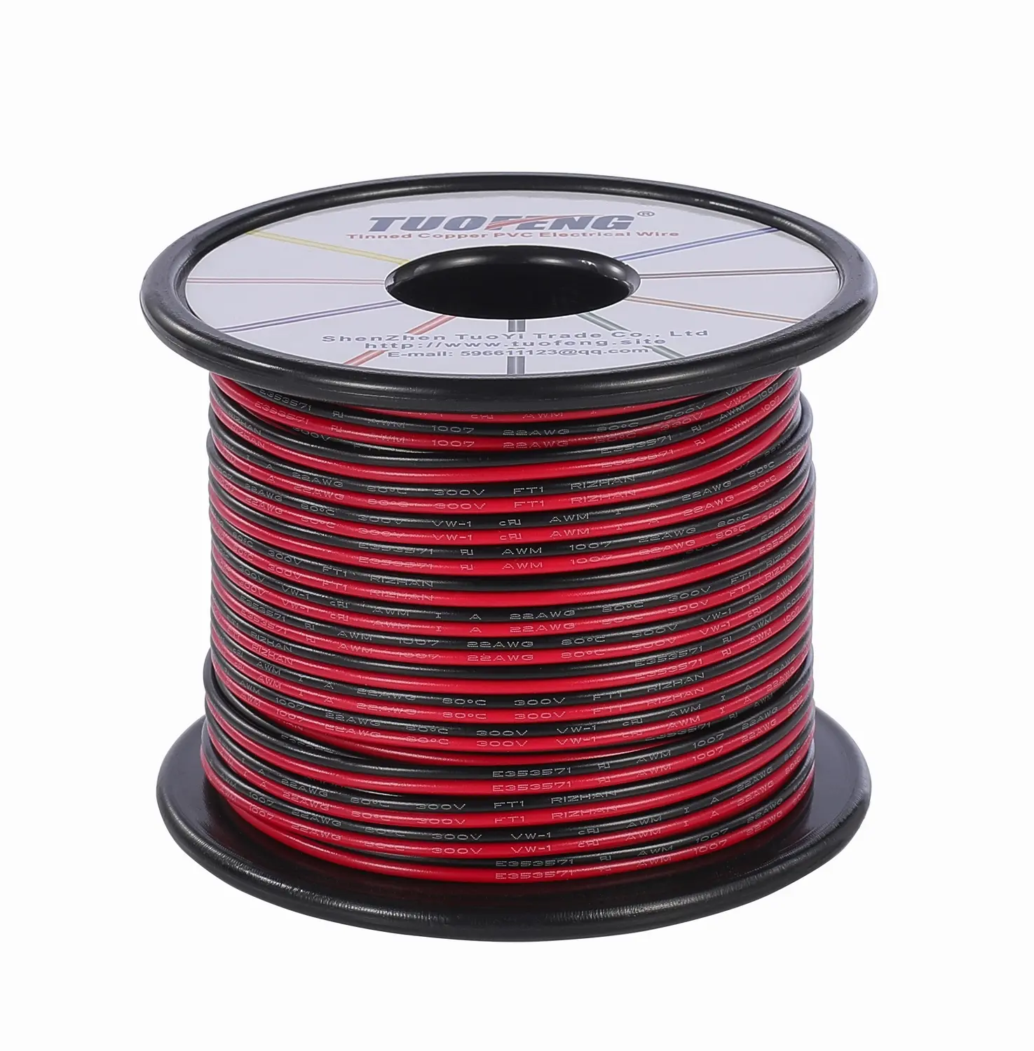 TUOFENG 22awg Electrical Wire 100 ft 22 Gauge Led Wire 2 Pin Extension Cable Wire Red Black Wires 12V/24V DC Cable for Led Strips Single Colour