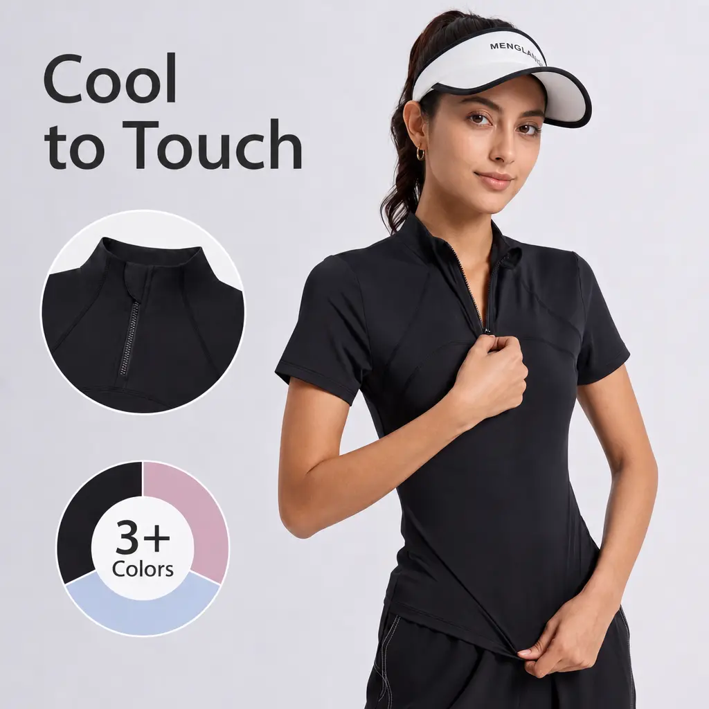 Women's Workout Tops, Half Zip Short Sleeve Shirt with Stand Collar and Honeycomb Mesh Back Design, Stretch Athletic Top for Running Yoga Gym Fitness