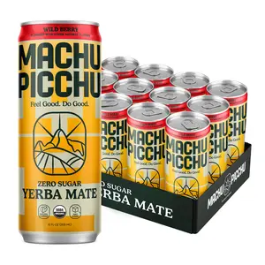 MACHU PICCHU ENERGY, Zero Sugar Yerba Mate, Clean Energy Drink Alternative, 12oz (Pack of 12) - 120mg Organic Green Coffee Bean Caffeine, Low Calorie, USDA Organic (Wild Berry)