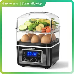 【Jumpstart Sale】EVOLOOP 2 Tiers Electric Food Steamer for Cooking, 4 QT Digital Multi Vegetable Steamer with BPA-Free Stackable Baskets, Rapid Egg Cooker with Auto Shut-Off, Ideal for Veggies, Rice