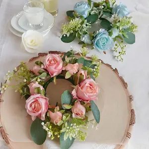 4-Piece Rose Candlestick Garland Valentine's Day Dinner Table Centerpiece Flower Wreath Home Decor Wedding Party Supplies