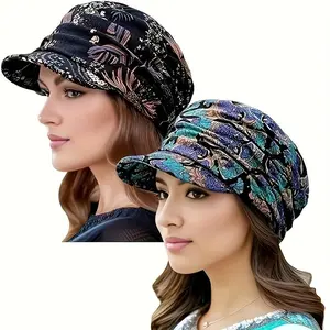 Women's Newsboy Cap with Colorful Daisy Embroidery, Soft Casual Beanie, Chemo Headwear for Cancer Patients, 1-2 Piece Pack