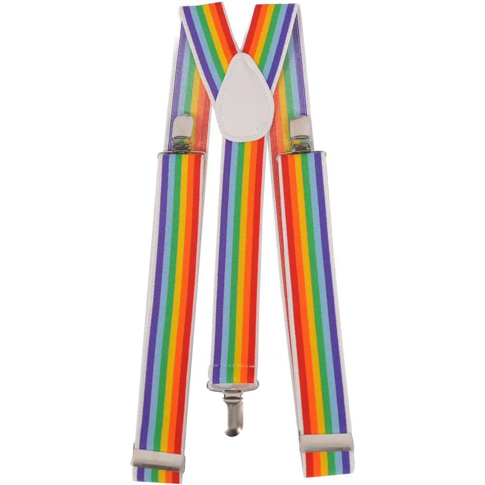 Colorful Striped Suspenders | Adjustable Y-Back Suspenders with Sliver Clasps – Party Drees Up Costume Accessory - Unisex Fashion - 23" - 40" Length