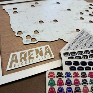 HOCKEY ARENAS - Bucket List Travel Map, Fathers Day Gift, Gift for Hockey Fan Decor man cave, Decoration Hanger