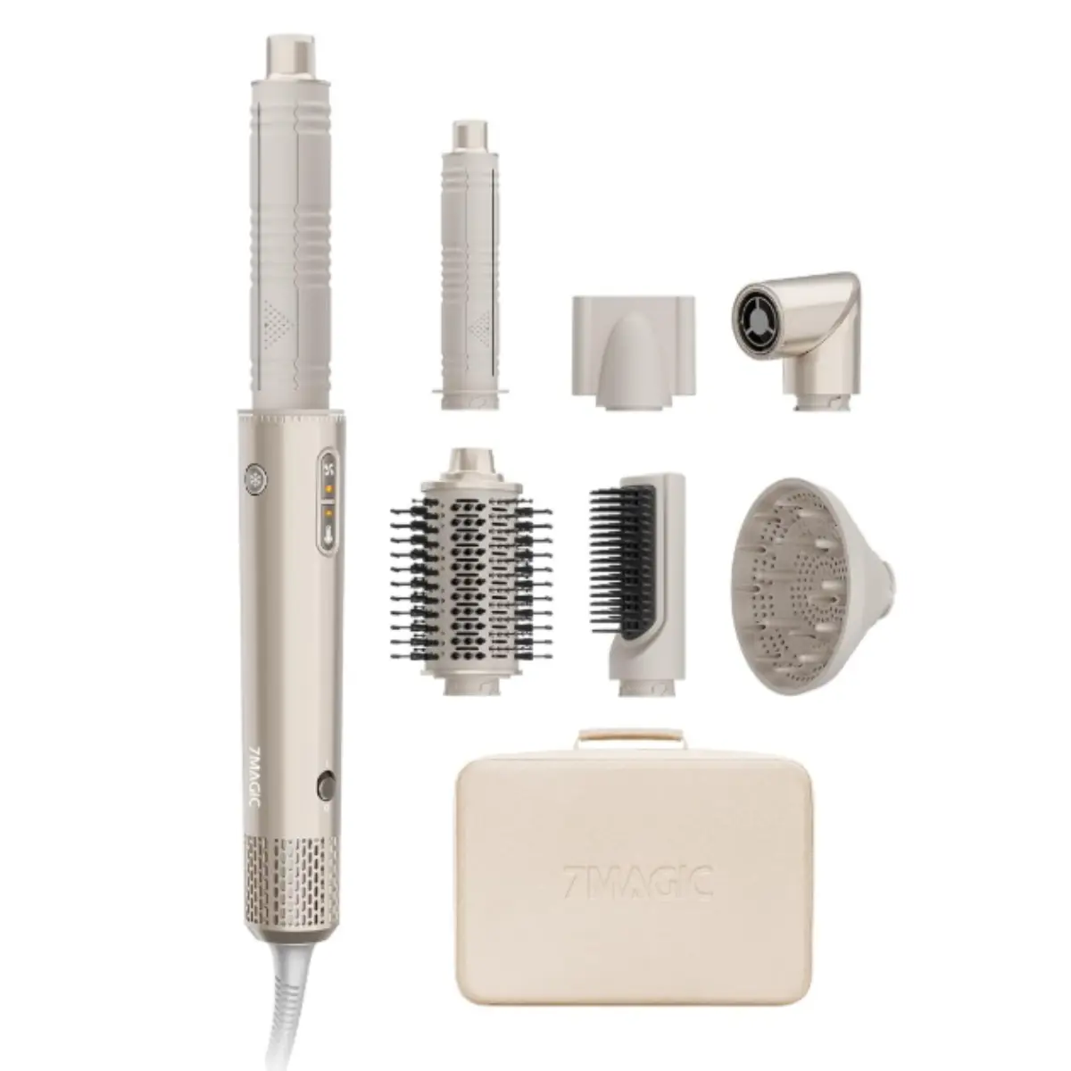 7MAGIC 7-in-1 Hot Air Styler, Hair Styler Dryer Brush with Auto-Wrap Curlers, High-Speed Hair Dryer for Fast Drying, Volumizing & Straightening, Travel Case Included, Champagne Gold