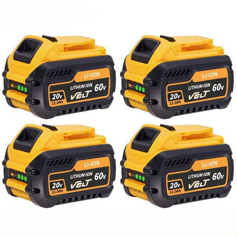 4-Pack DeWalt DCB609 Series Replacement Lithium Ion Cordless Tool Batteries - 20V/60V MAX 12Ah Capacity High Output Battery, 3 LED Lights, 3x Longer Runtime, 12000mAh, Smart Chip, Compatible with DCB606/DCB204/DCB206 & All FlexVolt Power Tools