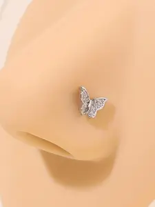 Rhinestone Decorated Butterfly Shaped Nose Ring, Stainless Steel Nose Ring for Women & Men, Fashion Jewelry for Party, Daily Clothing Decor, Trendy All-match & Exquisite Jewelry for Birthday Gift