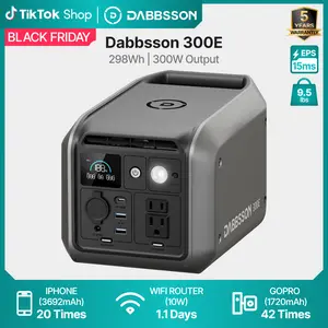 Dabbsson 298Wh Portable Power Station 300W Output 300L LiFePO4 Battery USB-C Fast Charging USB-A for Outdoor Camping Home Backup