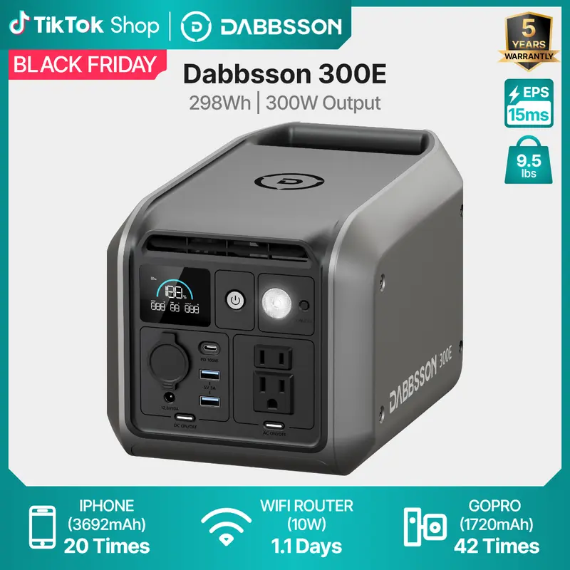 Dabbsson DBS1000Pro Portable Power Station 1024Wh 2000W LiFePO4 (LFP)  Battery Solar Generator, 1200W AC Output for Outdoor Camping, Home Backup,  Emergency, RV - TikTok Shop