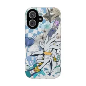 Silver the Hedgehog Aesthetic iPhone Case, Blue Collage Edition, Gaming Case for iPhone, Gamer Gift
