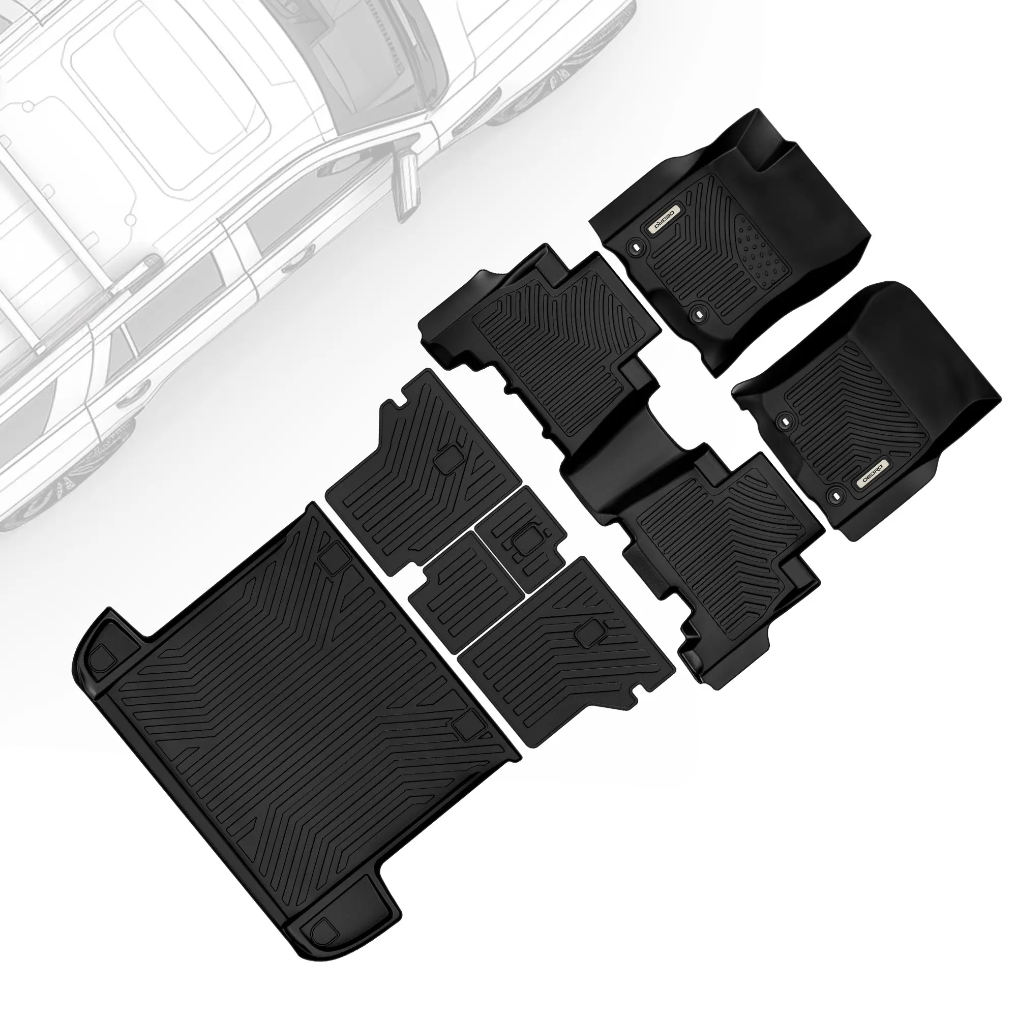 OEDRO TPE Floor Mats fits 2013-2024 Toyota 4Runner 5 Seats, Includes 1st, 2nd Row & Trunk mat & Seat Back Mat, All Weather, Waterproof