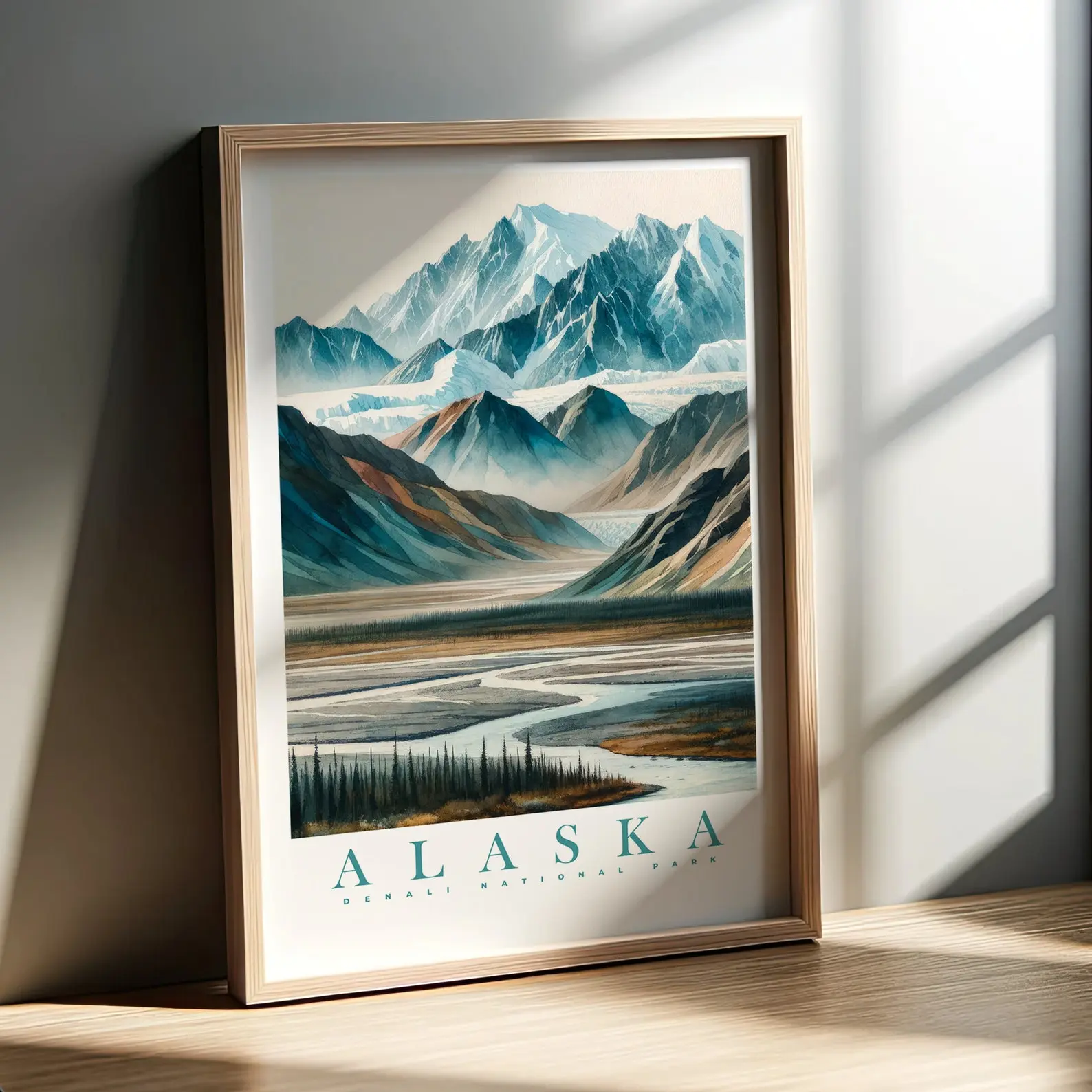 Alaska Watercolor Print Denali National Park 50 Us States Collection Wall Art Instant Poster