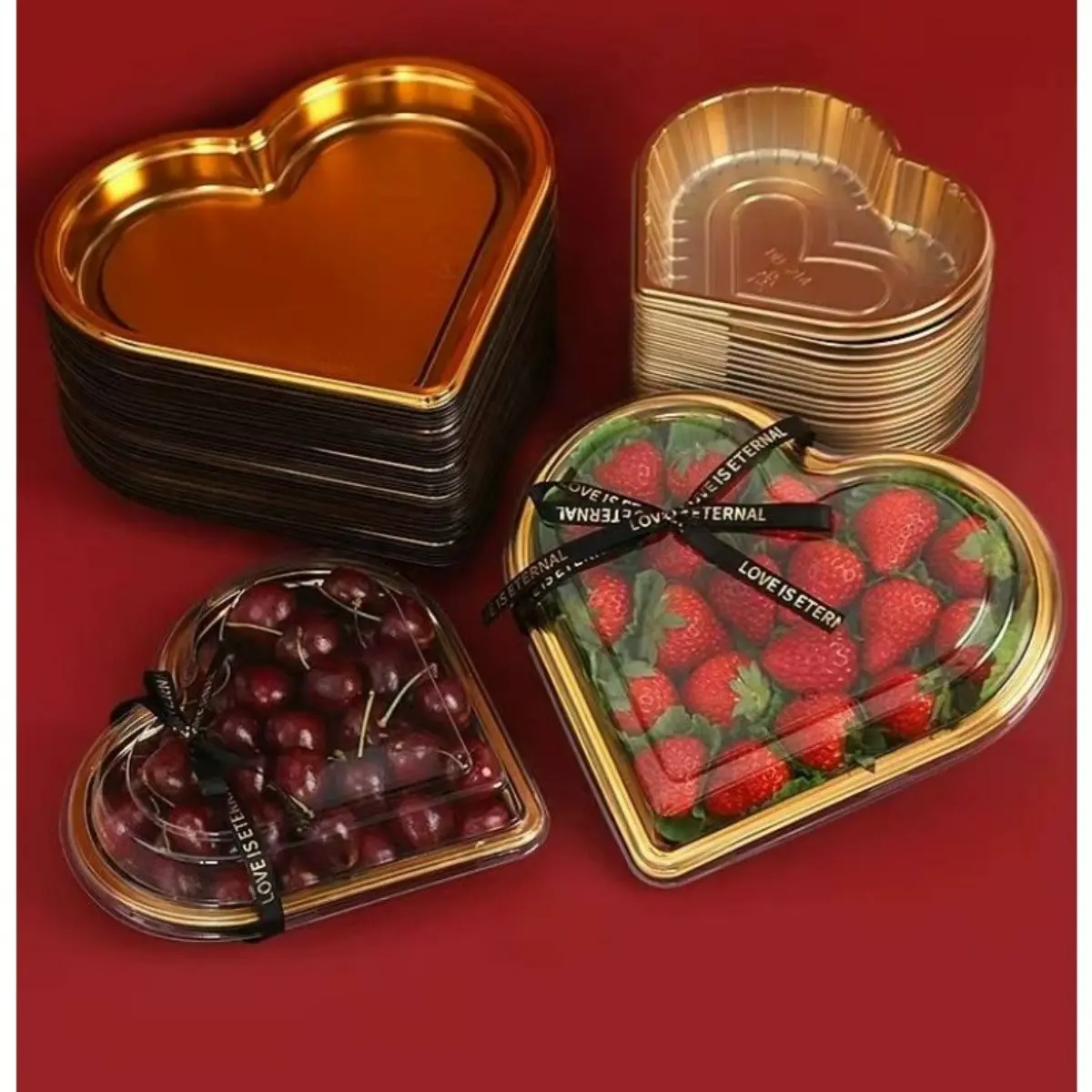 40 Heart-Shaped Disposable Boxes, Border Design, Fruit Strawberry Cherry Sushi Display, Mother's Day Father's Day Gift Packaging, Elegant Gift Box, Classy Gift Box, Gift Container, Boxes for Gifts