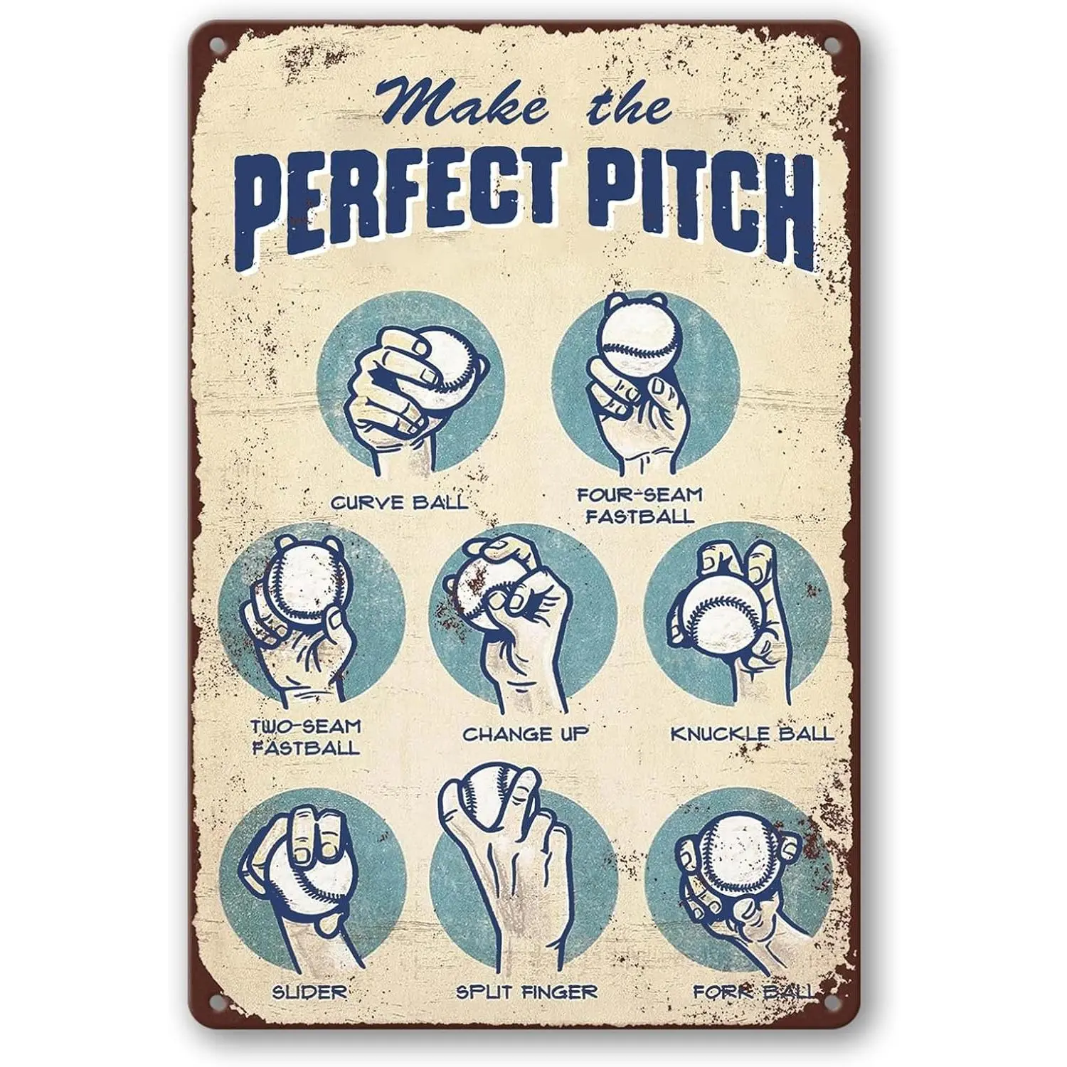 Vintage Baseball Sign Baseball Decor For Boys Room Coach Gifts For Men Baseball Posters Baseball Wall Art Decor For Boys Bedroom Baseball Pitching Grips And Baseball Skills Tin Metal Signs 8x12 Inch