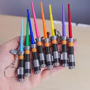 Mini Lightsaber Keychain with Retractable Blade - 3D Printed Plastic Keychain Featuring Blue Blade & Hidden Storage Cap