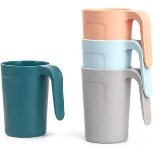 Reusable Plastic Cups (12 oz) - Set of 4 | Unbreakable Plastic Coffee Mugs with Handles | Dishwasher and Microwave Safe | BPA Free & Eco-Friendly