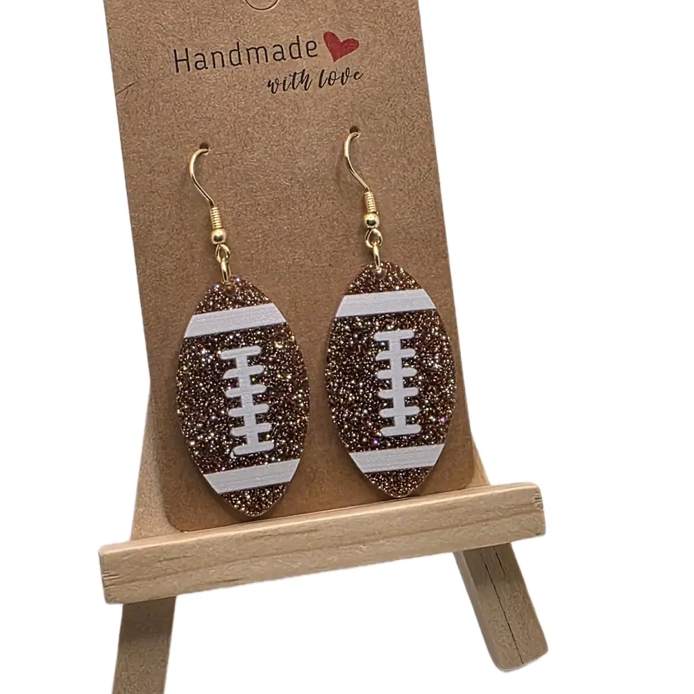 Women's Sporty Football Hook Earrings - Plastic, Glittery Acrylic Female Fashion Accessories, Choking Hazard Is a Small Ball, for Daily Wear & Game Day Support
